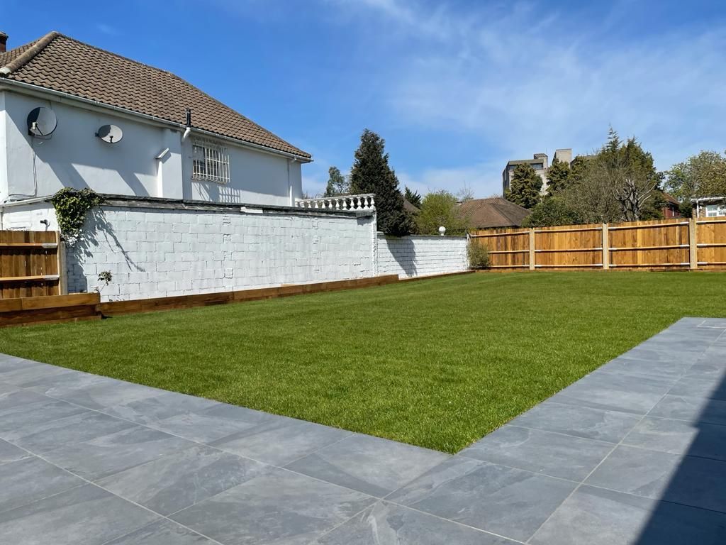 New porcelain patio and lawn