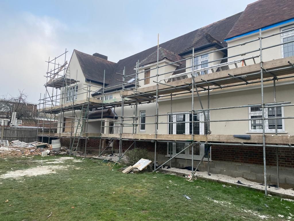 Large house under full refurbishment with scaffold erected by VAA Construction